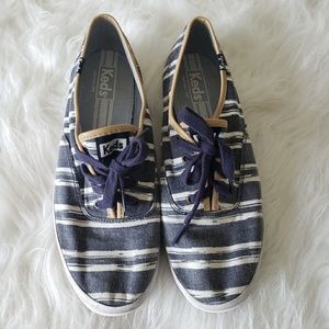 Ked's Blue/White Stripe Sneakers w/Blue Laces 9